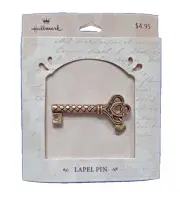 Hallmark PIN Vintage NEW HOME Skeleton KEY with HEART Charm METAL 1990s NEW