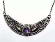 Amethyst Bali Balinese purple sterling silver gold vintage statement necklace