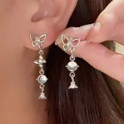 Butterfly Cat Eye Stone Drop Earring 1 Pair - Silver (Random designs) - One Size