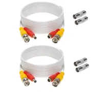 2 x 20FT Video Power Cable BNC DC Security Camera RCA DVR Cord for CCTV White