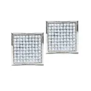 14kt White Gold Womens Round Pave-set Diamond Square Cluster Earrings 7/8 C
