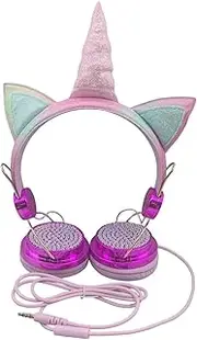 Vsenkes Kid's Earphones Kids Wired Headphone 3.5mm Plug Adjustable Headband Wired Children's Headset Cartoon Earphones for Tablet PC, with Rhinestones