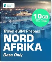 Simmetry North Africa Data eSIM 10GB 180 Day Compatible with eSIM Enabled iOS and Android Devices Hotspot Sharing Allowed Ideal for Long Trips or Long-Lasting Use