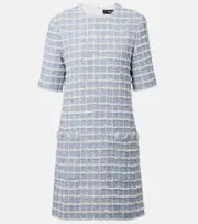 [Versace] Versace Checked cotton-blend tweed minidress AU 8 blue