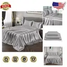 Ultra-Soft Satin Sheet Set for California King - Silver Grey with Deep Pockets
