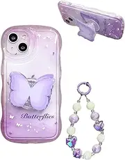 Halpilt New Shockproof Wave Edge Butterfly Phone Case-Back Butterflies Case for iPhone 14 13 12 Pro Max (Purple,13promax)