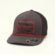Ariat Mens Baseball Cap Red Rope Snap Mesh Back Grey FlexFit 110 A300018206