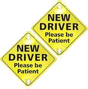 Amabro 2PCS New Driver Car Signs, Reflective Please Be Patient Suction Cups Student Driver Sticker Signs for Beginner Rookie Novice