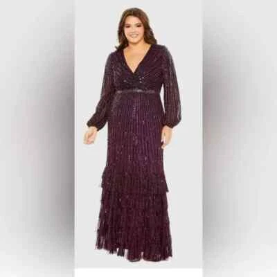 Mac Duggal 5784 long sleeve blackberry evening dress size 24W