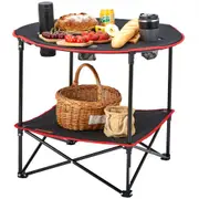VEVOR Folding Camping Table, Outdoor Portable Side Tables, Lightweight Fold Up Table, 600D Oxford Fabric & Steel Ultra Compact Work Table with Large S