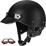 Half Shell Helmet with Goggles Motorcycle Helmet Removable Washable Liner Vintage Motorcycle Half Helmet Adult Men Women Chopper Motorcycle DOT/ECE Approved