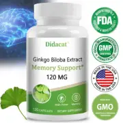 Ginkgo Biloba Extract 120mg Vegan Capsules - Brain Booster Gluten Free & Non-GMO