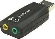 Manhattan USB-A Sound Adapter, USB-A to 3.5 mm Mic-in and Audio-Out Ports, 480 Mbps (USB 2.0), Supports 3D and Virtual 5.1 Surround Sound