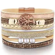 Inspirational Tree of Life Leather Bracelets for Beige-rose gold tree