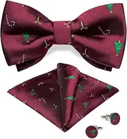 [DiBanGu] Mens Christmas Bow Tie Silk Festival Pattern Pre-tied Bowtie and Pocket Square Cufflinks Set for Xmas Party Holiday Vacation with Gift Box