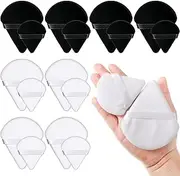 16 Pcs 2 Size Powder Puff Soft Triangle Makeup Puff Cosmetic Foundation Shape Velour Body Face Powder Puff with Strap Makeup Sponges Puff for Contouring Loose Powder Eye Corner (Black, White)