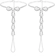 [Kokoma] Pearl Barefoot Sandals Anklet with Toe Ring Rhinestone CZ Summer Foot Chain Ankle Bracelet Ankle Chain Foot Jewelry Dainty Party Accessories, Small, Alloy Steel, no gemstone