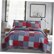 Plaid Quilt Set Bedspread Coverlet Set Red Blue White Twin Patchwork Quilt