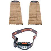 2x Premium Sleeping bag -5°C Left and Right Zipper + Illuminator LED Head Torch