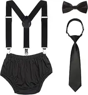 [Kajeer] Baby Boys 1st/2nd Birthday Cake Smash Outfit Set Adjustable Suspenders Ties Bloomers for Birthday Photography