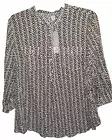 NEW Womens Plus Size 2X Tunic Blouse 1/4 Button Roll Tab SLV Brown Chevron Rayon
