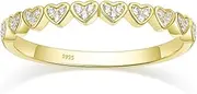 [Mameloly] 1.8mm 925 Sterling Silver 14K Gold Plated CZ Wedding Bands for Women Dainty Love Heart Stackable Cubic Zirconia Half Eternity Engagement Rings for Her Size 4-10