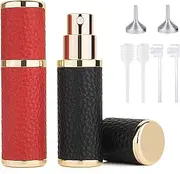 2Pcs Perfume Atomizer Bottle (5ML),Mini Refillable Empty Cologne Spray Bottle With Luxury Leather Case,for Travel Out Side Work Women and Men (Black+Red)