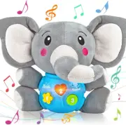 Plush Elephant Music Baby Toys 0 to 6 Months, Cute Stuffed Animal Light up Baby