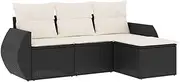 vidaXL Garden Sofa Set with Cushions - Modular 4 Piece Black Poly Rattan Outdoor Lounge for Patio/Terrace with Storage & Washable Covers