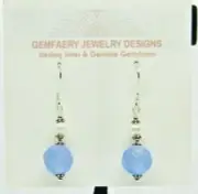 Sterling Silver Blue Faceted CHALCEDONY & PEARL Dangle Earrings...Handmade USA