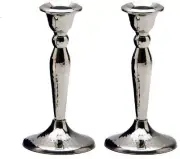 (D) Stainless Steel Candlesticks with A Blue Velvet Box Judaica Shabbat
