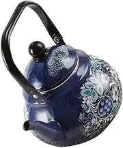 CORHAD Vintage Enamel Tea Kettle Large Capacity Water Boiling Pot for Outdoor Camping Scald Handle Elegant Peacock Design for Tea Lovers and Home Decor