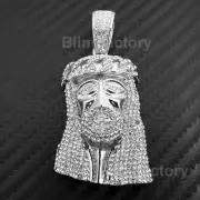 HIP HOP ICED RAPPER STYLE LAB DIAMOND WHITE GOLD PLATED JESUS HEAD BLING PENDANT