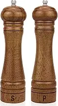 Wood Salt and Pepper Mill Set - Adjustable Ceramic Grinders, Oak Wood Shakers for Kitchen, 8 Inches, Pack of 2