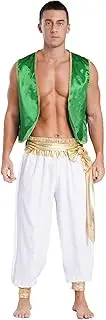 Yeahdor 2Pcs Mens Arabian Prince Halloween Carnival Cosplay Set Sleeveless Vest Top and Patchwork Long Pant