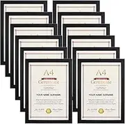 Giftgarden 12 Pack A4 photo Frames, Black A4 Picture Frame Certificate Frames for Wall Hanging and Tabletop Display