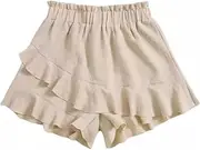 [Generic] Women's Boho Paperbag Waist Ruffle Hem Elastic High Waist Cropped Shorts