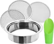 Soil Sieve Sifter Set Stainless Steel,Garden Sieve Set with 3 Interchangeable Mesh 1,3,6mm,Sifting Screen for Dirt, Sand, Rock, Filtration, Compost, with Soil Scoops Gardening Tool