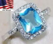 3CT Aquamarine & Topaz 925 Sterling Silver Ring Sz 7 UB2-6