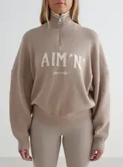 [aim'n] Dark Clay College Knitted Half Zip