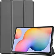 [LANHOMEX] Case for Samsung Galaxy Tab S6 Lite 10.4 inch 2022/2020 (SM P610/P615/P613/P619), PU Leather，Triple fold Bracket Function,Galaxy Tab S6 Lite case Cover，Impact Resistance.(Grey)