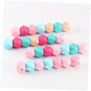 ToBeIT 60Pcs Wooden Beads Geometric Faceted Wood Beads Candy Color Wood Beads