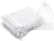 Bezall 50Pcs White Organza Bags 4x5 inches, Sheer Drawstring Wedding Party Favor Bags Jewelry Gift Pouches Christmas Candy Bags