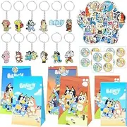 Blue-y Party Bag Set Blue-y Give Aways Children's Birthday Party Favours with 12 Blue-y Children's Birthday Gift Bags, 12 Blue-y Key Chains, 55 Blue-y Stickers for Children's Party