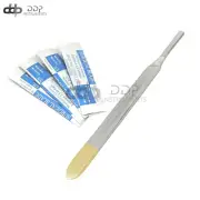 Scalpel Handle #4 Gold Plated With 10 Blade #21 Dental Surgical Instruments