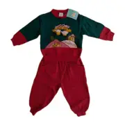 Vintage Outfit Childs 3 Cotton Blend Fleecy Lined Top Pants Patchwork 3D Dolls
