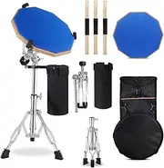 SHENMAIDAY Snare Drum Stand Set 12 Inch (30cm) with Blue Double-Sided Silent Drum Pad, Drumsticks, Adjustable Stand, Dumb Drum Set, Practice Drum Pad, Suitable for Indoor Practice (Blue)