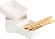 JTgugu Set of 4 Ceramic Dipping Bowls with Wooden Spoon, Small Dip Bowls, Snack Bowls, Square Dessert Bowls, Mini Snack Dip Bowls Set for Sauces, BBQ, Dessert, Sushi, Soy, Tomato Sauce, White