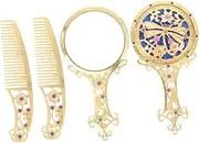 Vintage Bronze Hollow Mirror Comb Set Handheld Makeup Mirror Handle Retro Style Random Style