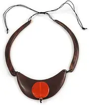 [Avalaya] Statement Wooden Bib Style Necklace with Orange Ceramic Bead - Adjustable, One Size, ceramic cords Wood